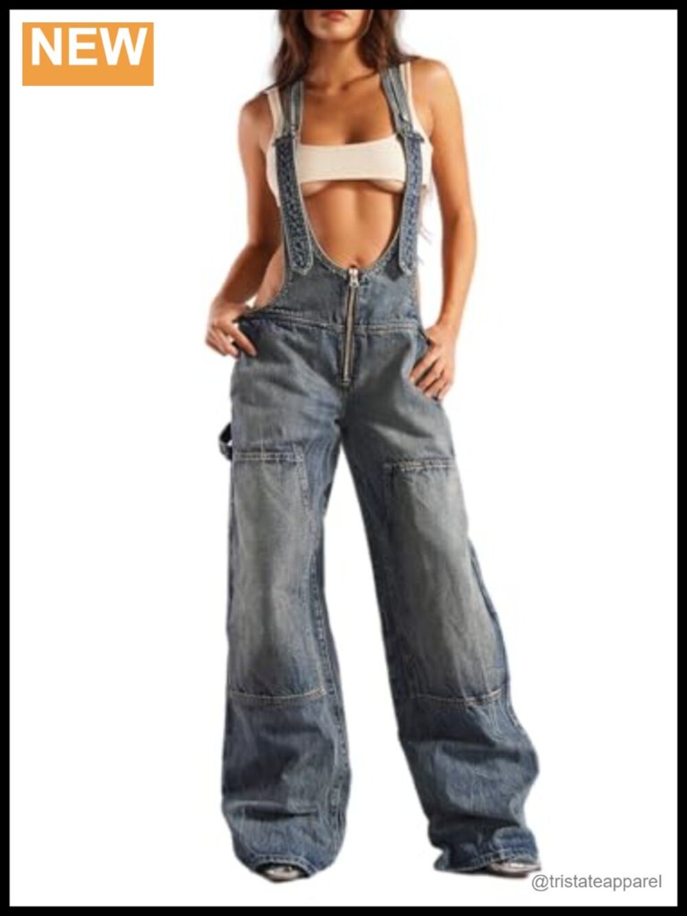 Women's Denim Overalls Wide Leg Baggy Jean Jumpsuit Adjustable Straps